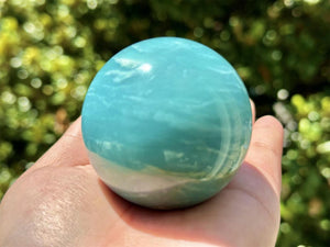 5CM+ Natural Amazonite Hand Carved Sphere,Quartz Crystal,Sky Blue Ball,Home Decor,Crystal Healing Divination ball,Crystal Gift+Free Base1PC