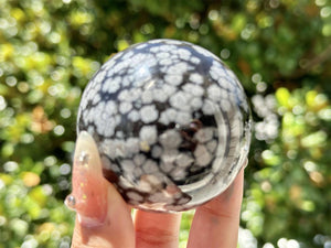 5CM+ Natural Snow Flake Obsidian Hand Carved Sphere,Quartz Crystal Ball,Home Decor,Crystal Healing Divination ball,Crystal Gift+Free Base1PC