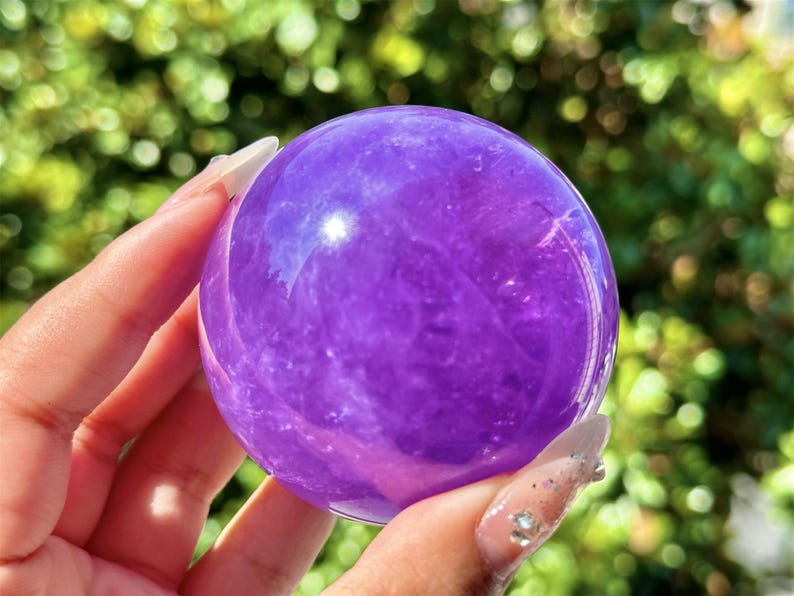 Natural Amethyst Hand Carved Sphere,Quartz Crystal Ball,Home Decor,Energy Crystal,Reiki Healing Crystal,Crystal Gift+Free Base 1PC