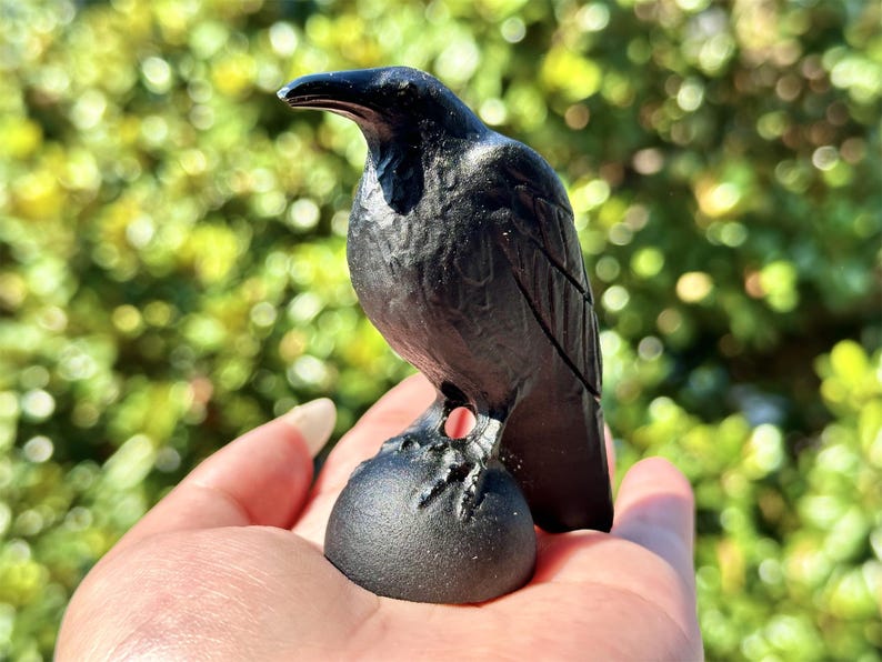 3.4" Natural Obsidian Hand Carved Crow,Crystal Quartz Bird,Crow Carving,Energy crystal,Reiki healing,Home Decor,Halloween gifts 1PC