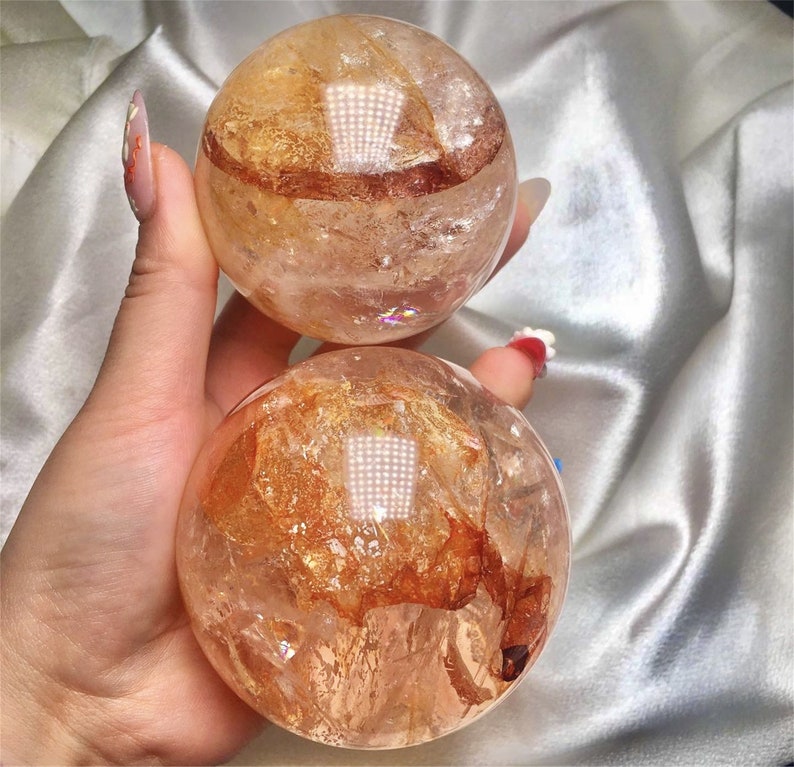 5CM+ Natural Yellow Fire Quartz Hand Carved Sphere,Quartz Crystal Ball,,Home Decor,Crystal Healing Divination ball,Crystal Gift 1PC