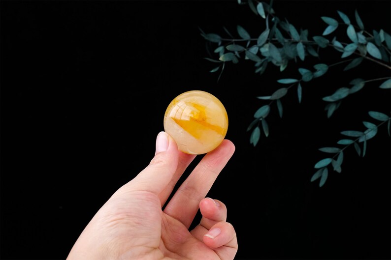 5CM+ Natural Yellow Fire Quartz Hand Carved Sphere,Quartz Crystal Ball,,Home Decor,Crystal Healing Divination ball,Crystal Gift 1PC