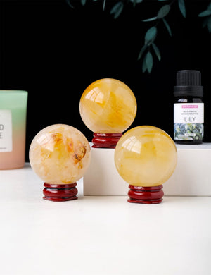 5CM+ Natural Yellow Fire Quartz Hand Carved Sphere,Quartz Crystal Ball,,Home Decor,Crystal Healing Divination ball,Crystal Gift 1PC