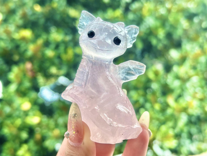 3.2" Natural Rose Quartz Hand Carved Dragon,Crystal Quartz Dragon Skull,Dragon Carving,Energy crystal,Reiki healing,Home Decor,Crystal gift