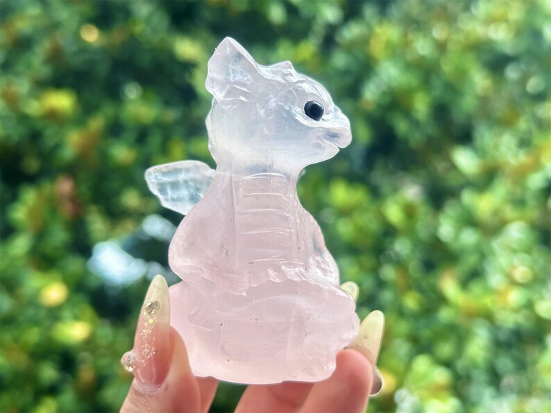 3.2" Natural Rose Quartz Hand Carved Dragon,Crystal Quartz Dragon Skull,Dragon Carving,Energy crystal,Reiki healing,Home Decor,Crystal gift