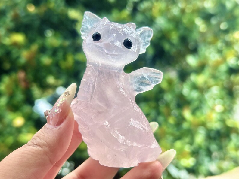 3.2" Natural Rose Quartz Hand Carved Dragon,Crystal Quartz Dragon Skull,Dragon Carving,Energy crystal,Reiki healing,Home Decor,Crystal gift