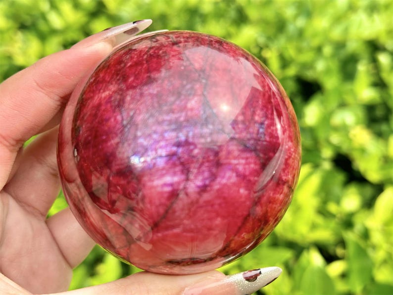 Red Moon Stone Hand Carved Sphere,Quartz Crystal,Red Moon Stone Ball,Home Decor,Energy Crystal ball,Crystal Gift+Free Base 1PC