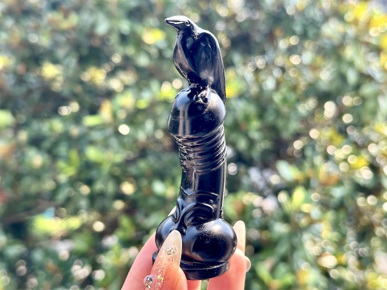 4" Natural Obsidian Hand Carved Dick Crow,Crystal Quartz Bird,Penis Crow Carving,Energy crystal,Reiki healing,Home Decor,Halloween gifts 1PC