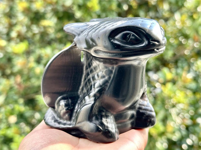 4.2" Natural Obsidian Hand Carved Toothless,Crystal Dragon,Toothless Carving,Reiki Healing Crystal,Energy crystal,Home Decor,Crystal Gifts