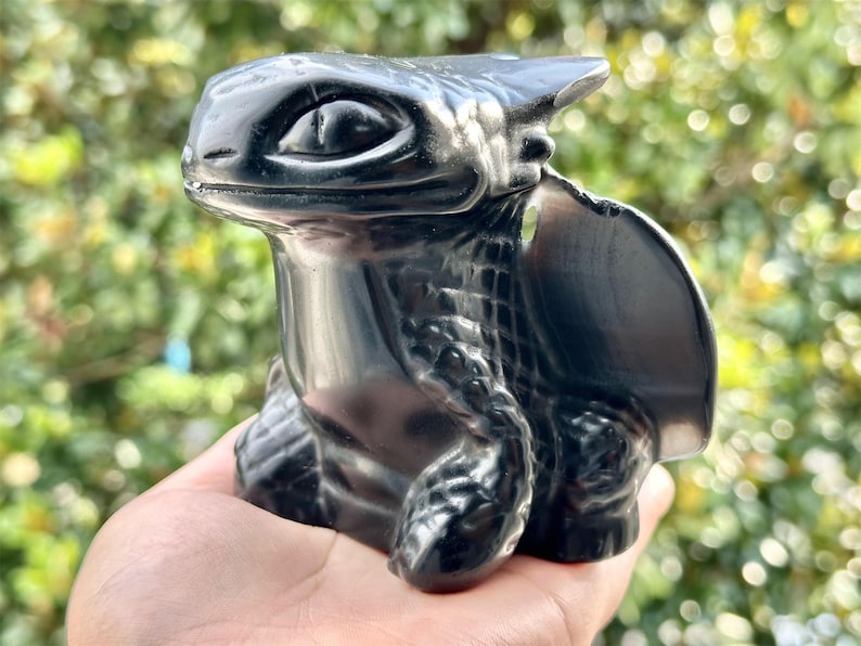 4.2" Natural Obsidian Hand Carved Toothless,Crystal Dragon,Toothless Carving,Reiki Healing Crystal,Energy crystal,Home Decor,Crystal Gifts