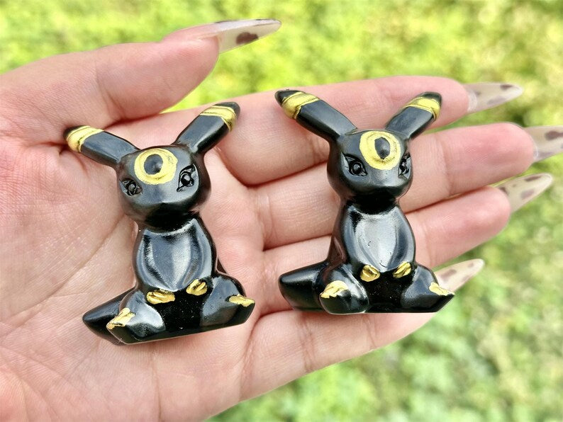 2.2" Natural Obsidian Hand Carved Umbreon,Crystal quartz Elf,Umbreon Carving,Energy crystal,Reiki healing,Home Decor,Crystal gifts 1PC