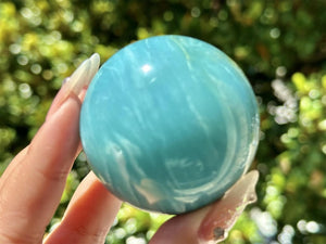 5CM+ Natural Amazonite Hand Carved Sphere,Quartz Crystal,Sky Blue Ball,Home Decor,Crystal Healing Divination ball,Crystal Gift+Free Base1PC