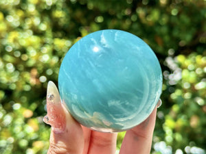 5CM+ Natural Amazonite Hand Carved Sphere,Quartz Crystal,Sky Blue Ball,Home Decor,Crystal Healing Divination ball,Crystal Gift+Free Base1PC