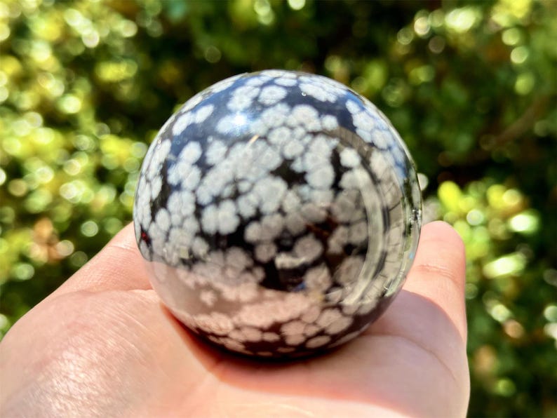 5CM+ Natural Snow Flake Obsidian Hand Carved Sphere,Quartz Crystal Ball,Home Decor,Crystal Healing Divination ball,Crystal Gift+Free Base1PC