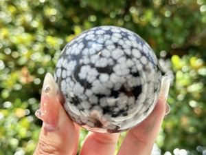 5CM+ Natural Snow Flake Obsidian Hand Carved Sphere,Quartz Crystal Ball,Home Decor,Crystal Healing Divination ball,Crystal Gift+Free Base1PC