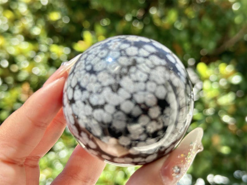 5CM+ Natural Snow Flake Obsidian Hand Carved Sphere,Quartz Crystal Ball,Home Decor,Crystal Healing Divination ball,Crystal Gift+Free Base1PC