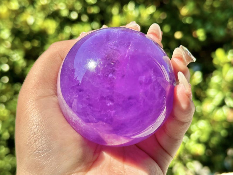 Natural Amethyst Hand Carved Sphere,Quartz Crystal Ball,Home Decor,Energy Crystal,Reiki Healing Crystal,Crystal Gift+Free Base 1PC