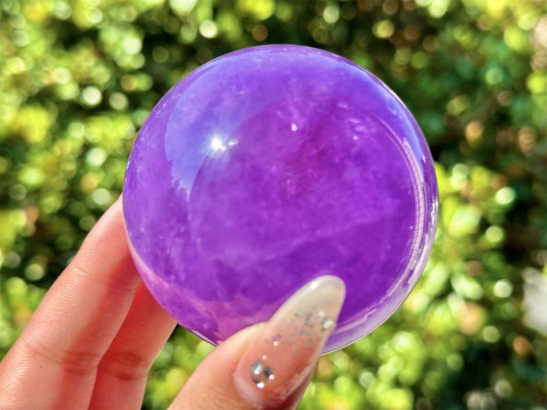 Natural Amethyst Hand Carved Sphere,Quartz Crystal Ball,Home Decor,Energy Crystal,Reiki Healing Crystal,Crystal Gift+Free Base 1PC