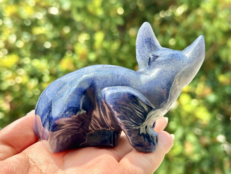 4" Natural Blue Aventurine Hand Carved Elf Cat,Crystal quartz Elf,Cat Carving,Energy crystal,Reiki healing,Home Decor,Crystal gifts 1PC