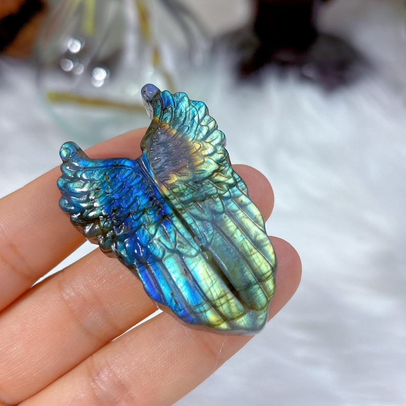 1PC Natural Labradorite Wing,Crystal Wing,Reiki Healing,Crystal Carving,Home Decoration,Crystal Gift,Feather Wing Shield,Mineral Specimen