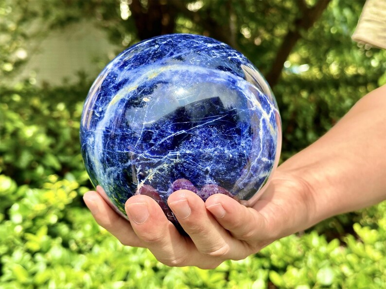 120MM+ Natural Sodalite Hand Carved Sphere,Quartz Crystal Ball,Blue Sodalite Ball,Home Decor,Energy Crystal Ball,Crystal Gifts 1PC