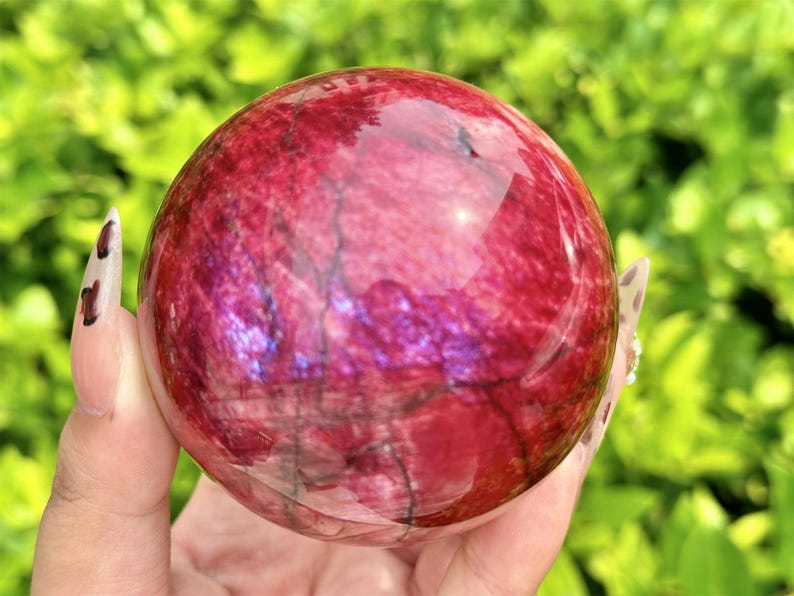 Red Moon Stone Hand Carved Sphere,Quartz Crystal,Red Moon Stone Ball,Home Decor,Energy Crystal ball,Crystal Gift+Free Base 1PC
