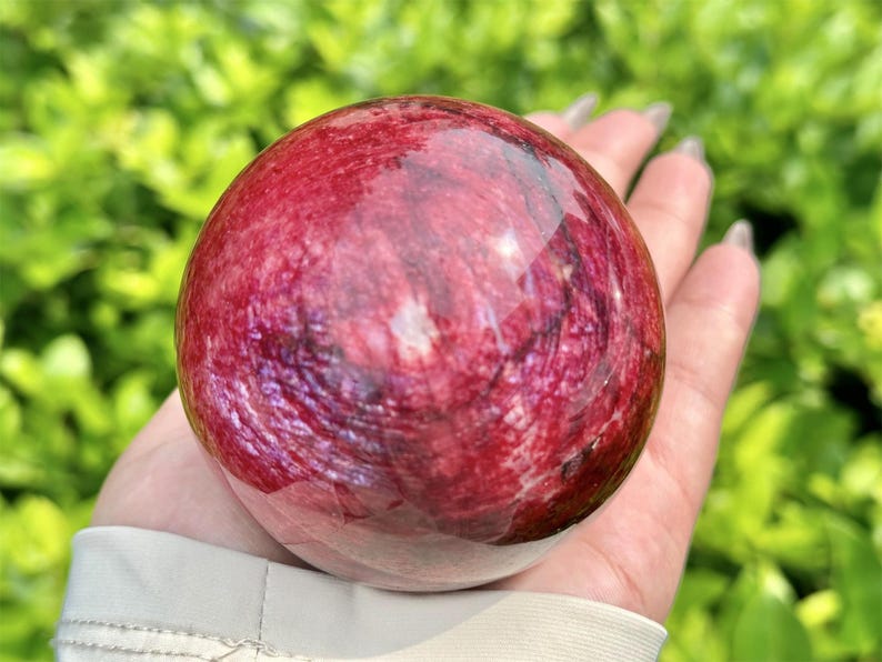 Red Moon Stone Hand Carved Sphere,Quartz Crystal,Red Moon Stone Ball,Home Decor,Energy Crystal ball,Crystal Gift+Free Base 1PC