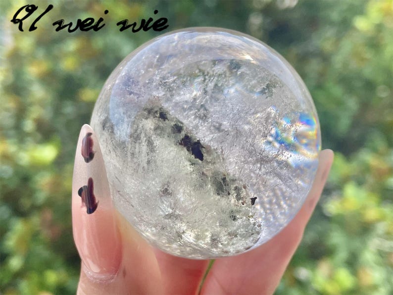 5CM+ Natural Ghost Quartz Hand Carved Sphere,Quartz Crystal,Ghost Crystal Ball,Home Decor,Energy Crystal ball,Crystal Gift+Free Base 1PC