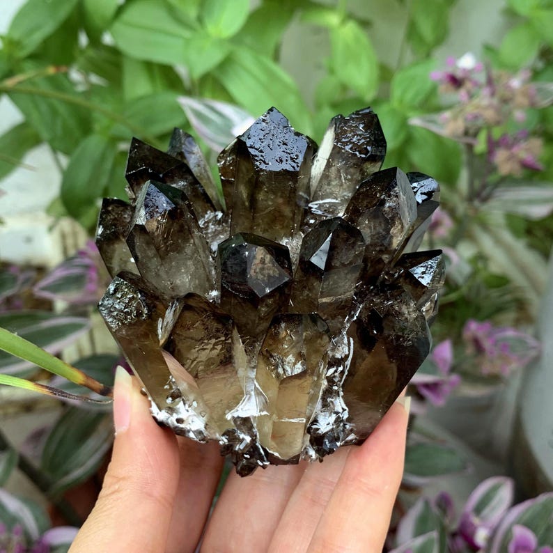 320g+ Smoky Quartz Cluster Crystal,Quartz Point VUG,Mineral Specimen,Healing Degaussing,Decor Collection,Crystal Gifts,Reiki Healing