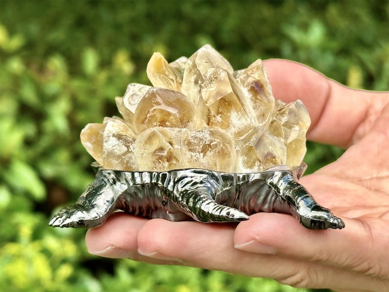 4.6" Natural Citrine Cluster Turtle,Quartz Crystal Turtle,Hand Carved,Energy Turtle,Crystal Vug,Crystal animal,Crystal Gifts 1PC