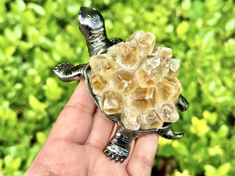4.6" Natural Citrine Cluster Turtle,Quartz Crystal Turtle,Hand Carved,Energy Turtle,Crystal Vug,Crystal animal,Crystal Gifts 1PC