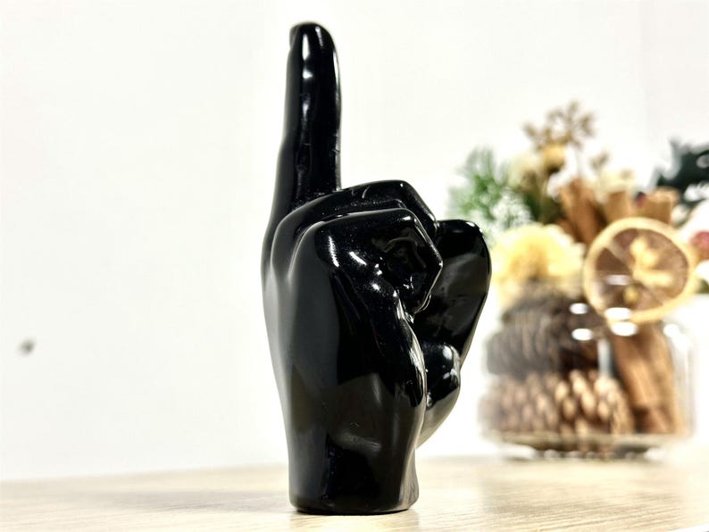 4" Natural Obsidian Carved Middle Finger,Crystal Finger Carving,one-finger salute,Fun gift,Reiki Healing Crystal,Home Decor,Crystal Gift 1PC