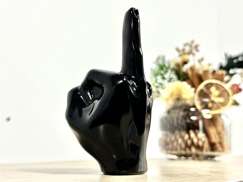 4" Natural Obsidian Carved Middle Finger,Crystal Finger Carving,one-finger salute,Fun gift,Reiki Healing Crystal,Home Decor,Crystal Gift 1PC