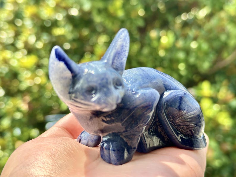 4" Natural Blue Aventurine Hand Carved Elf Cat,Crystal quartz Elf,Cat Carving,Energy crystal,Reiki healing,Home Decor,Crystal gifts 1PC