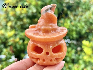 3" Natural Sun Stone Hand Carved Pumpkin Skull,Crystal quartz Skull,Skull Carving,Energy crystal,Reiki healing,Home Decor,Crystal gifts