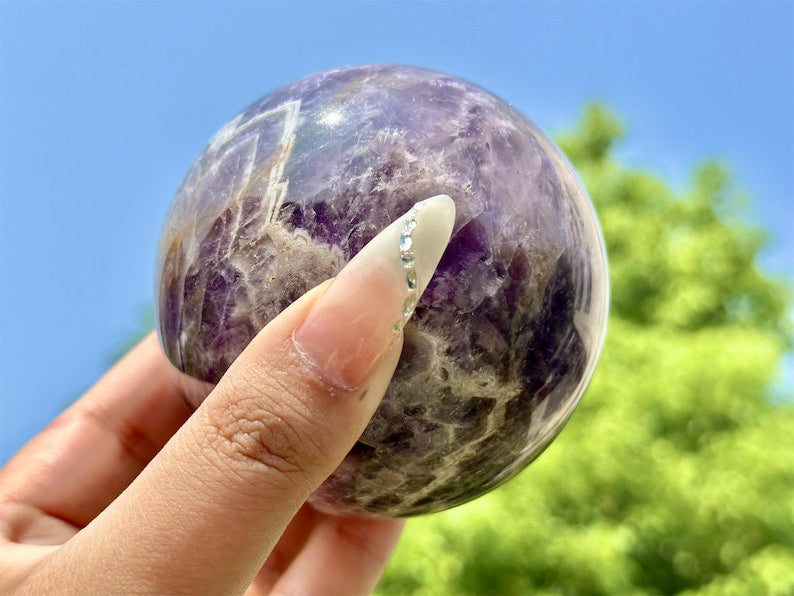 Natural Dream Purple Hand Carved Sphere,Quartz Crystal,Dream Purple Ball,Home Decor,Reiki Healing,Energy Crystal ball,Crystal Gift+Free Base