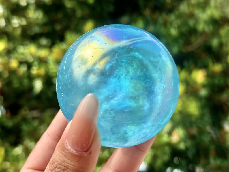 6CM+ Natural Electroplate (Red/Blue）Clear Quartz Carved Sphere,Quartz Crystal Ball,Electroplate Ball,Home Decor,Crystal ball gift +Free Base
