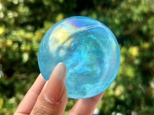 6CM+ Natural Electroplate (Red/Blue）Clear Quartz Carved Sphere,Quartz Crystal Ball,Electroplate Ball,Home Decor,Crystal ball gift +Free Base