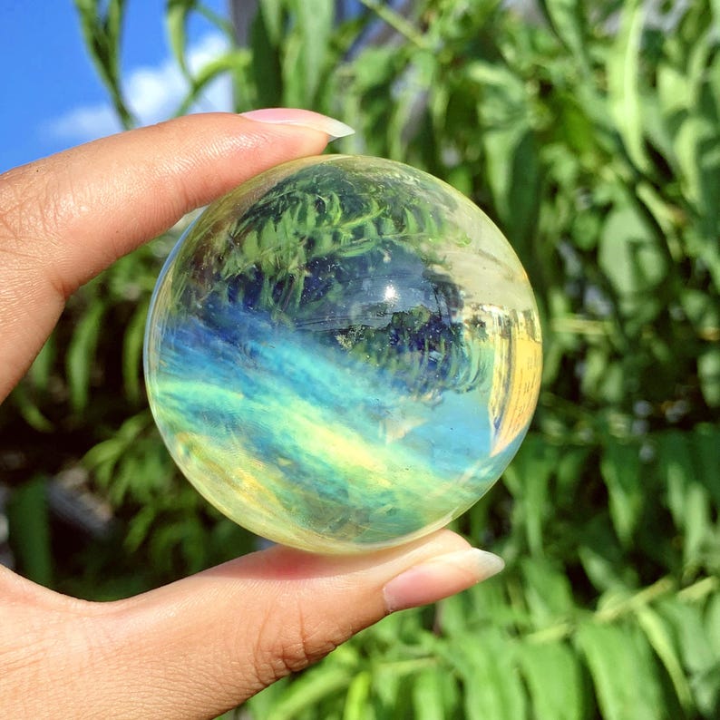 2“ Yellow Smelting Stone Ball,Quartz Ball,Gemstone Sphere,Crystal Sphere,Home Decor,Divination Crystal Ball,Reiki Heal, Crystal Gifts 1pc