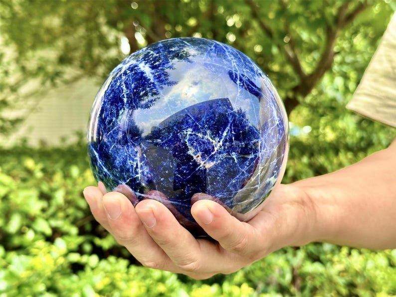 120MM+ Natural Sodalite Hand Carved Sphere,Quartz Crystal Ball,Blue Sodalite Ball,Home Decor,Energy Crystal Ball,Crystal Gifts 1PC