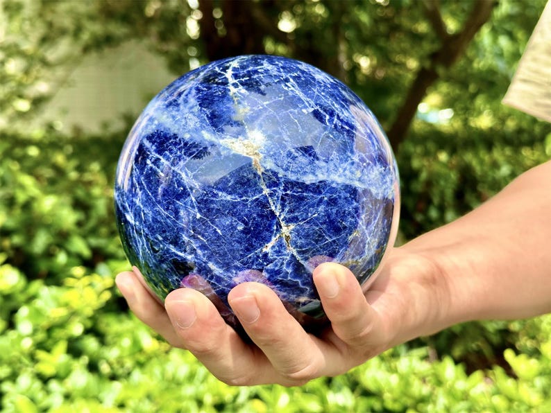 120MM+ Natural Sodalite Hand Carved Sphere,Quartz Crystal Ball,Blue Sodalite Ball,Home Decor,Energy Crystal Ball,Crystal Gifts 1PC
