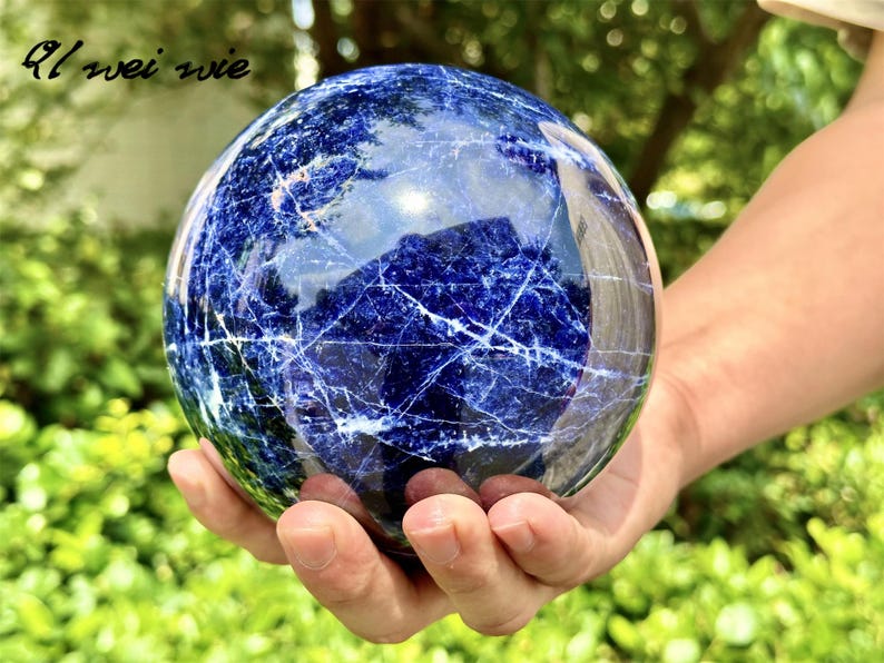 120MM+ Natural Sodalite Hand Carved Sphere,Quartz Crystal Ball,Blue Sodalite Ball,Home Decor,Energy Crystal Ball,Crystal Gifts 1PC