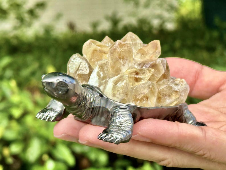 4.6" Natural Citrine Cluster Turtle,Quartz Crystal Turtle,Hand Carved,Energy Turtle,Crystal Vug,Crystal animal,Crystal Gifts 1PC