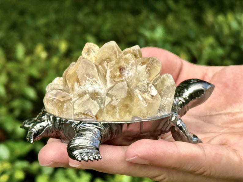 4.6" Natural Citrine Cluster Turtle,Quartz Crystal Turtle,Hand Carved,Energy Turtle,Crystal Vug,Crystal animal,Crystal Gifts 1PC