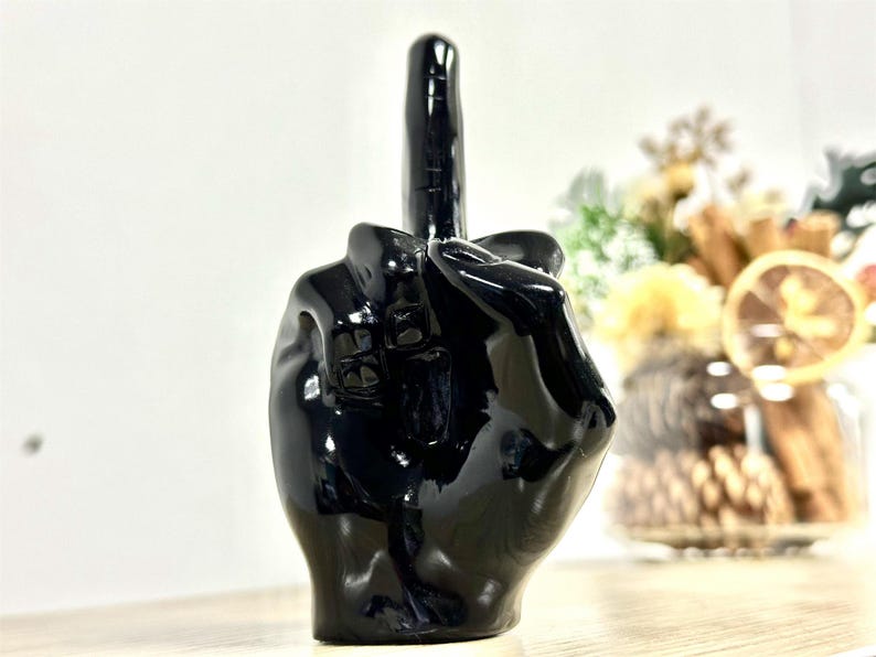 4" Natural Obsidian Carved Middle Finger,Crystal Finger Carving,one-finger salute,Fun gift,Reiki Healing Crystal,Home Decor,Crystal Gift 1PC