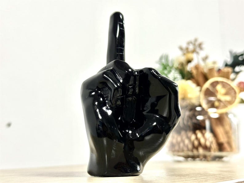 4" Natural Obsidian Carved Middle Finger,Crystal Finger Carving,one-finger salute,Fun gift,Reiki Healing Crystal,Home Decor,Crystal Gift 1PC