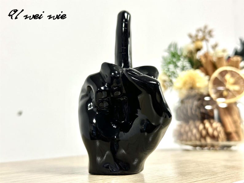 4" Natural Obsidian Carved Middle Finger,Crystal Finger Carving,one-finger salute,Fun gift,Reiki Healing Crystal,Home Decor,Crystal Gift 1PC