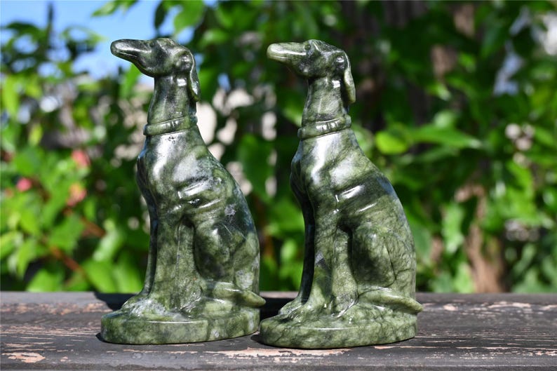 4.3'' Natural Green jade Greyhound decor，Crystal dog carved，Crystal decor，Quartz Crystal，Halloween gift，Crystal Healing 1PC