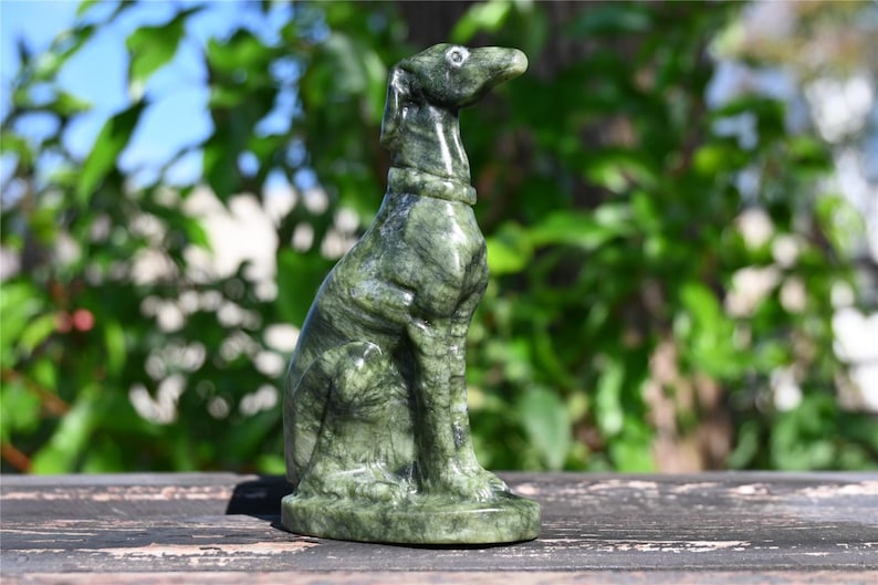 4.3'' Natural Green jade Greyhound decor，Crystal dog carved，Crystal decor，Quartz Crystal，Halloween gift，Crystal Healing 1PC