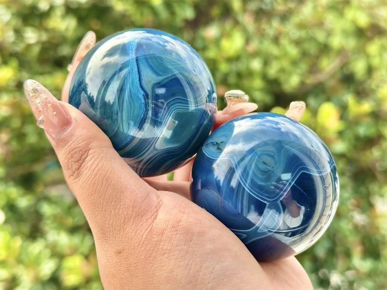 1PC 50mm+ Blue Agate Sphere,Quartz Crystal,Crystal Ball Carving,Reiki Healing Crystal,Home Decor,Energy Crystal,Crystal gifts 1PC